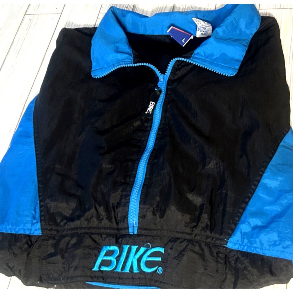 BIKE Men's Size L VINTAGE 90S Y2K  Black & Blue‎ Windbreaker jacket